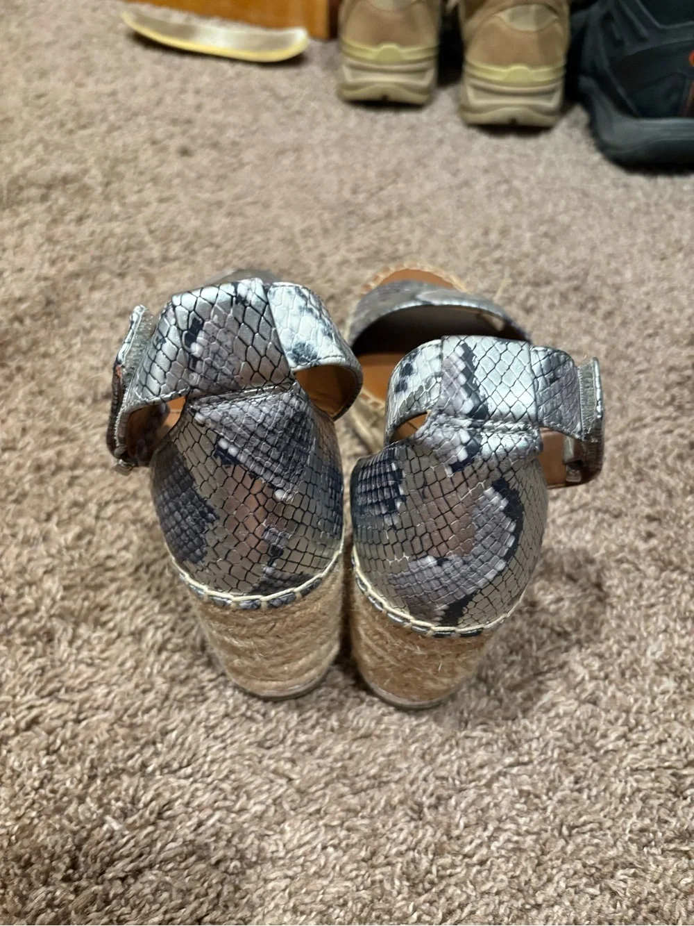 Franco Sarto Snake-Print Espadrille Wedge Sandals - Brown/Gray